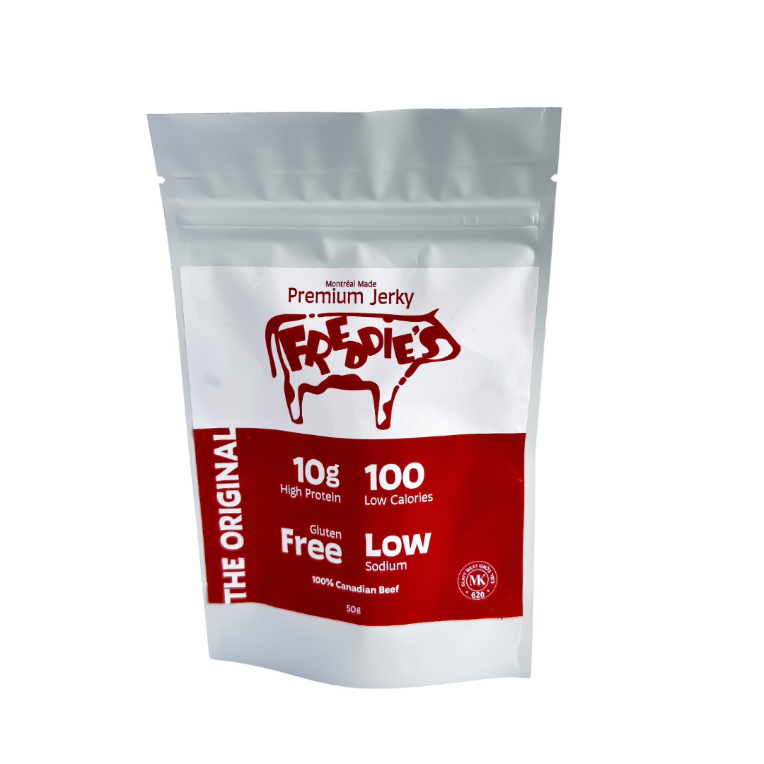 Our most well-known and iconic offering, proudly provided from Montreal, Quebec. Made in our jerky facility using 100% kosher ground beef from Canada, along with spices and a smoky seasoning. This one is Freddie-approved!