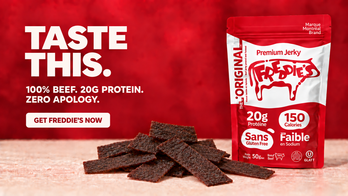 Freddie’s Original beef jerky. Taste this. 100% beef. 20g protein. Zero apology.