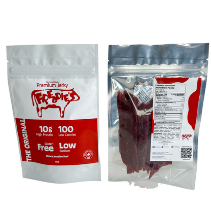 The BIG Freddie is our largest offering. Consisting of 10 (that's right, 10!) bags of our Original Freddie's premium kosher ground beef jerky. Buy big and save big - every order of the Big Fred comes with free shipping (QC Customers Only).