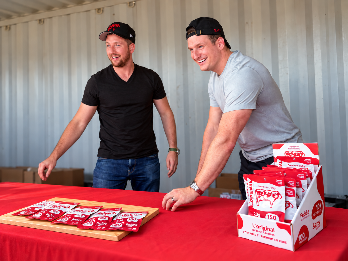 The brothers behind Freddie’s Premium Jerky at a community event